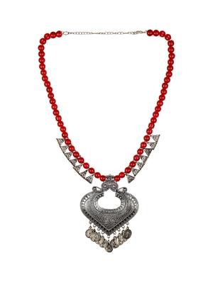red silver oxidized tribal necklace - 16902576 - Standard Image - 3