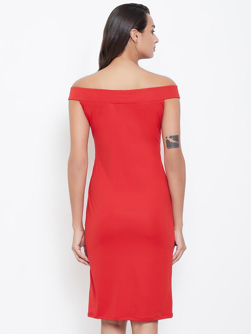 off shoulder solid bodycon dress - 16904632 - Zoom Image - 3
