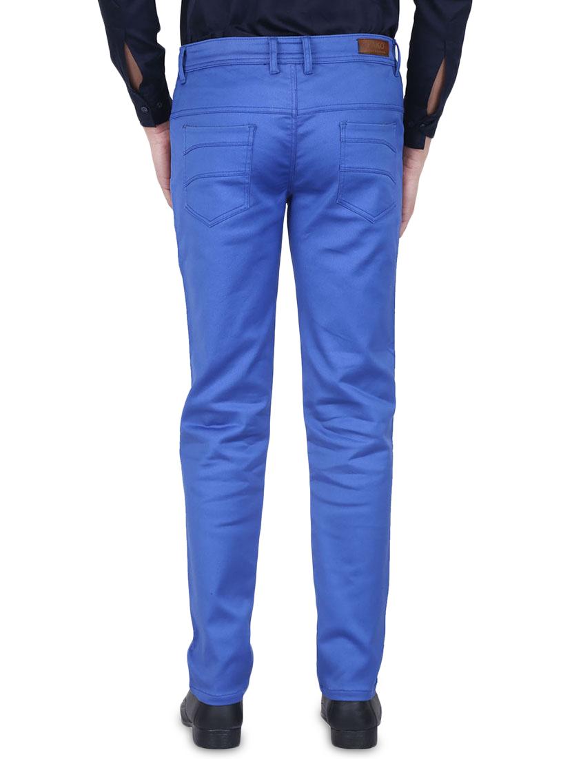 blue solid flat front casual trouser - 16904716 - Zoom Image - 3