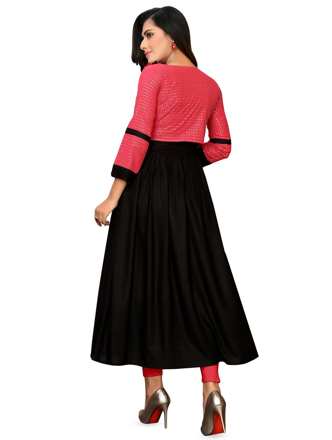 solid flared kurta with jacket - 16908942 - Zoom Image - 3