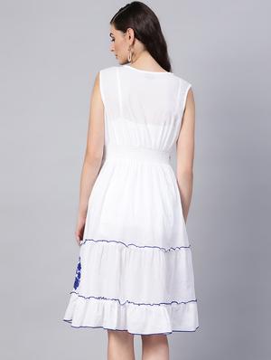 tie up neck embroidered fit & flare dress - 16909816 - Standard Image - 3