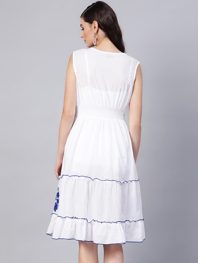 tie up neck embroidered fit & flare dress - 16909816 - Zoom Image - 3
