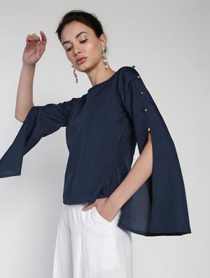 dark blue poly crepe regular top - 16911316 - Standard Image - 3