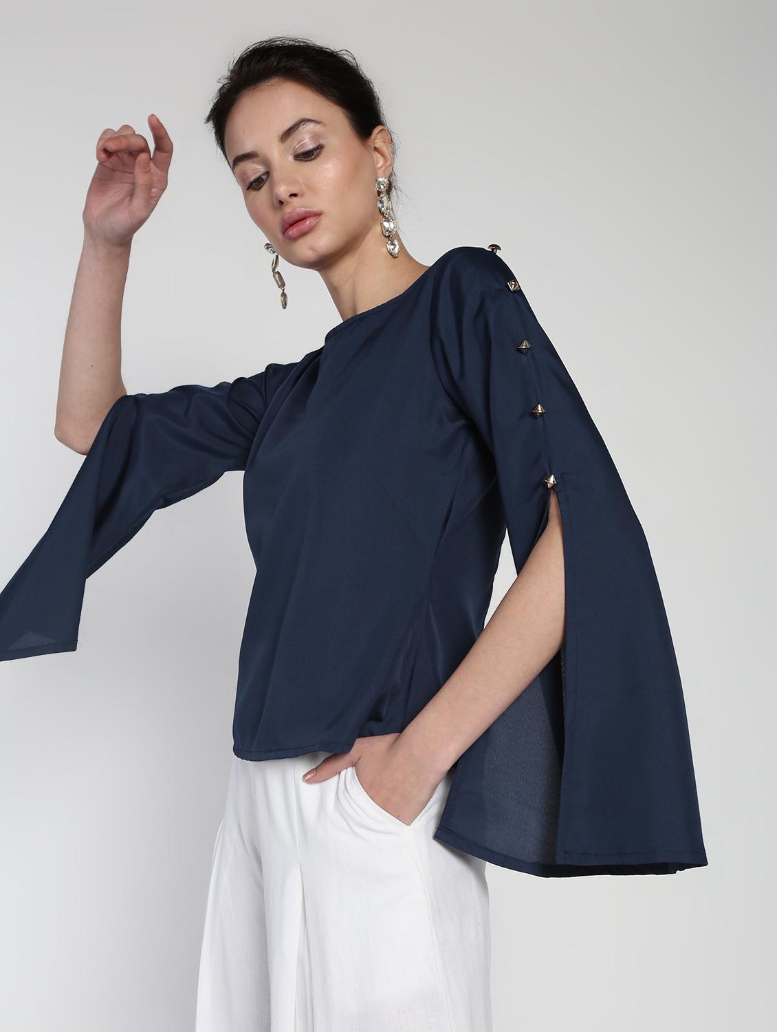 dark blue poly crepe regular top - 16911316 - Zoom Image - 3