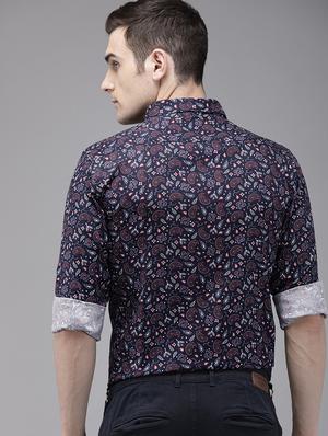navy blue printed casual shirt - 16912403 - Standard Image - 3
