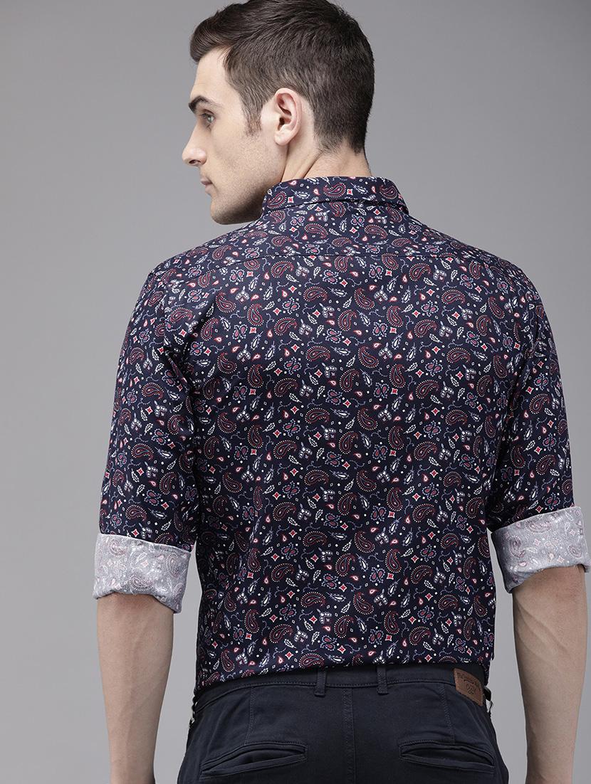 navy blue printed casual shirt - 16912403 - Zoom Image - 3