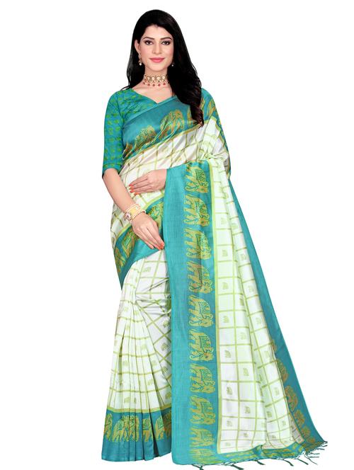 check printed saree with blouse - 16913782 - Standard Image - 1