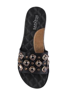 black leatherette slip on sandals - 16915199 - Standard Image - 3