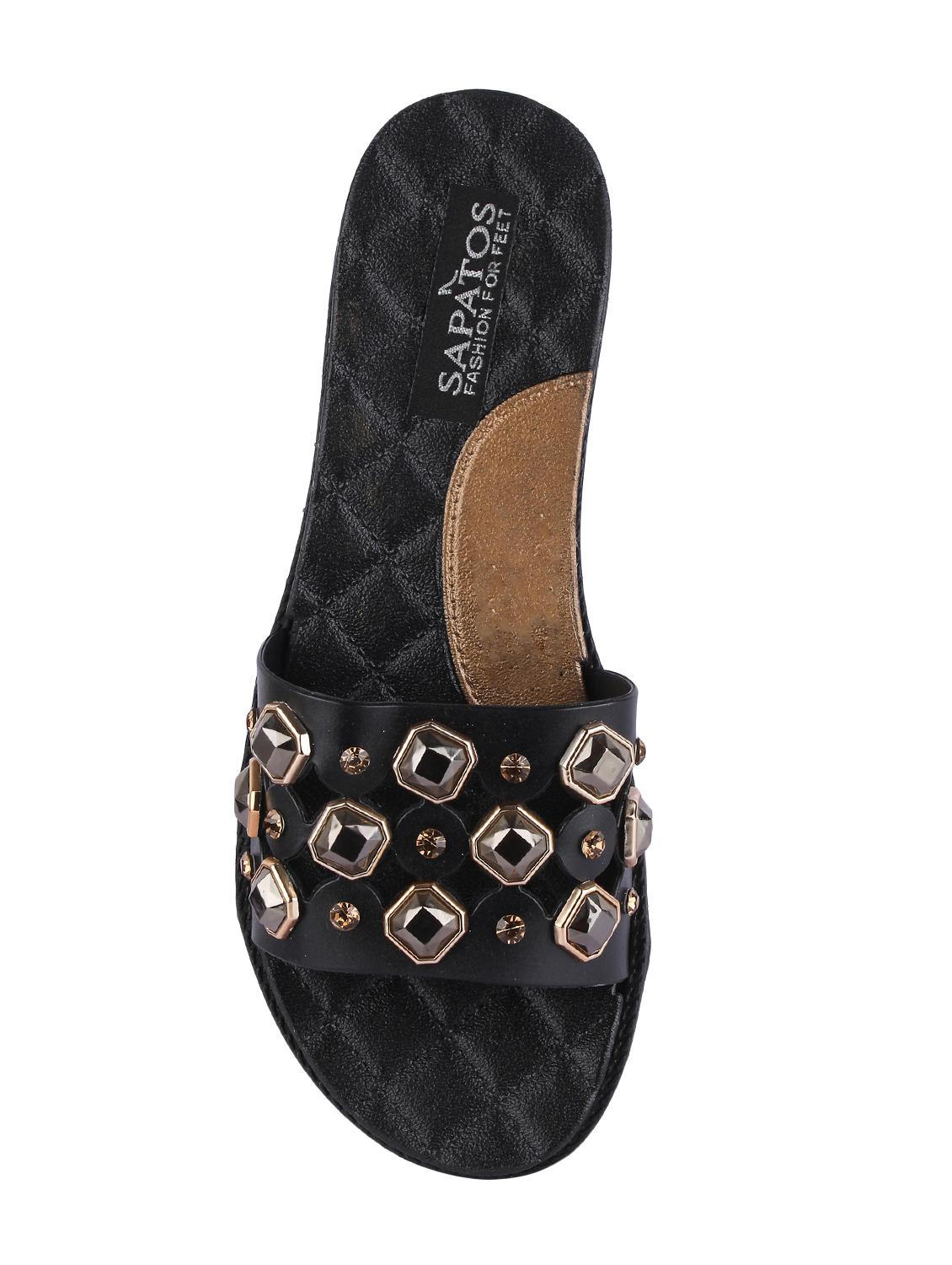 black leatherette slip on sandals - 16915199 - Zoom Image - 3