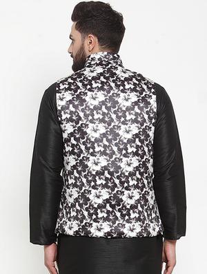 black printed silk nehru jacket - 16927422 - Standard Image - 3