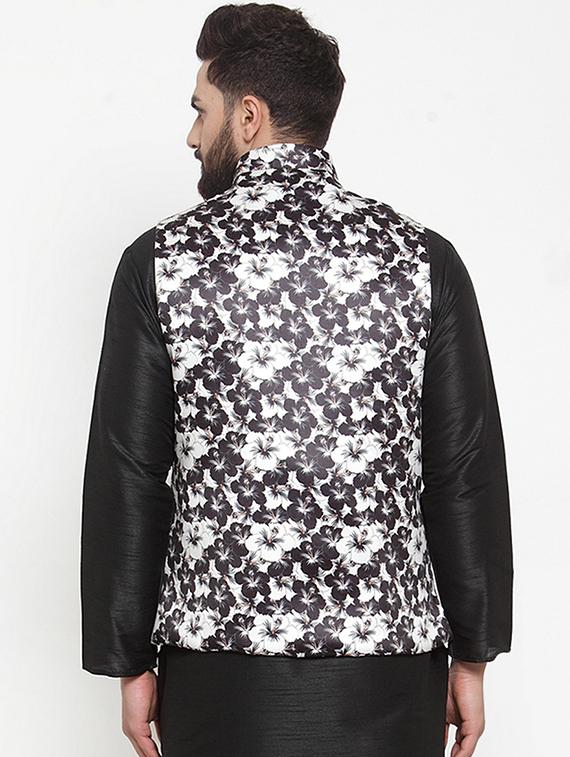 black printed silk nehru jacket - 16927422 - Zoom Image - 3