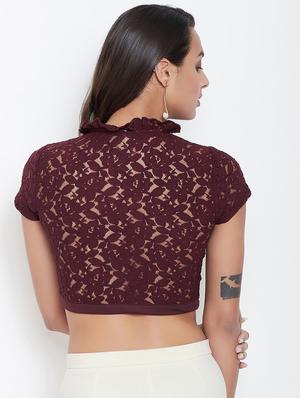 net yoke solid blouse - 16928134 - Standard Image - 3