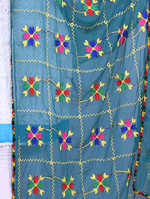 self design phulkari dupatta - 16929036 - Standard Image - 3