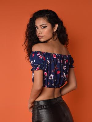 off shoulder floral blouson crop top - 16936311 - Standard Image - 3