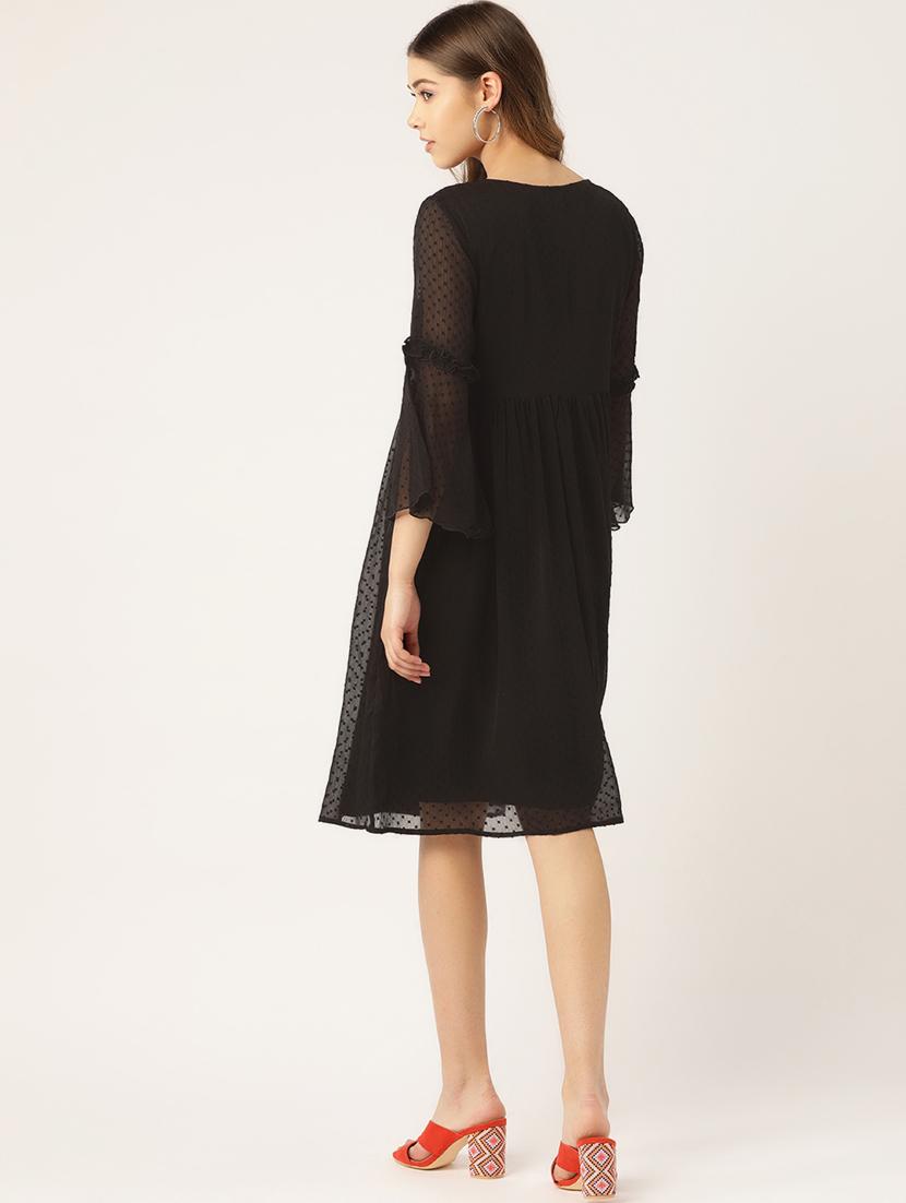bell sleeves dobby a-line dress - 16940204 - Zoom Image - 3