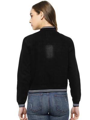 varsity ribbed cropped denim jacket - 16943315 - Standard Image - 3