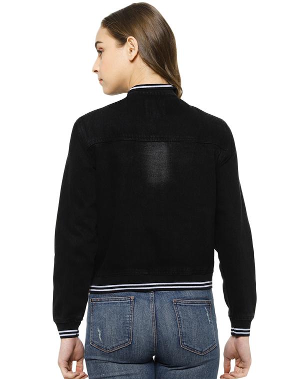 varsity ribbed cropped denim jacket - 16943315 - Zoom Image - 3