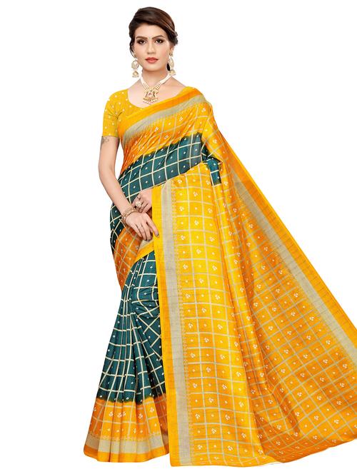 checkered mysore silk saree with blouse - 16947250 - Very Small Image - 1