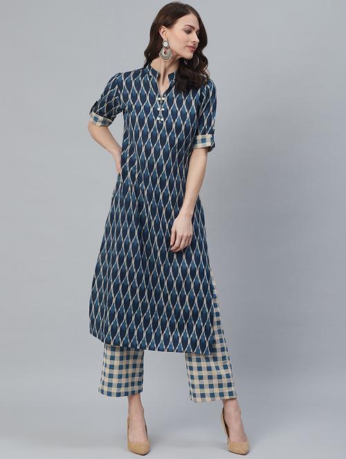 ikat kurta palazzo set - 16949412 - Standard Image - 1
