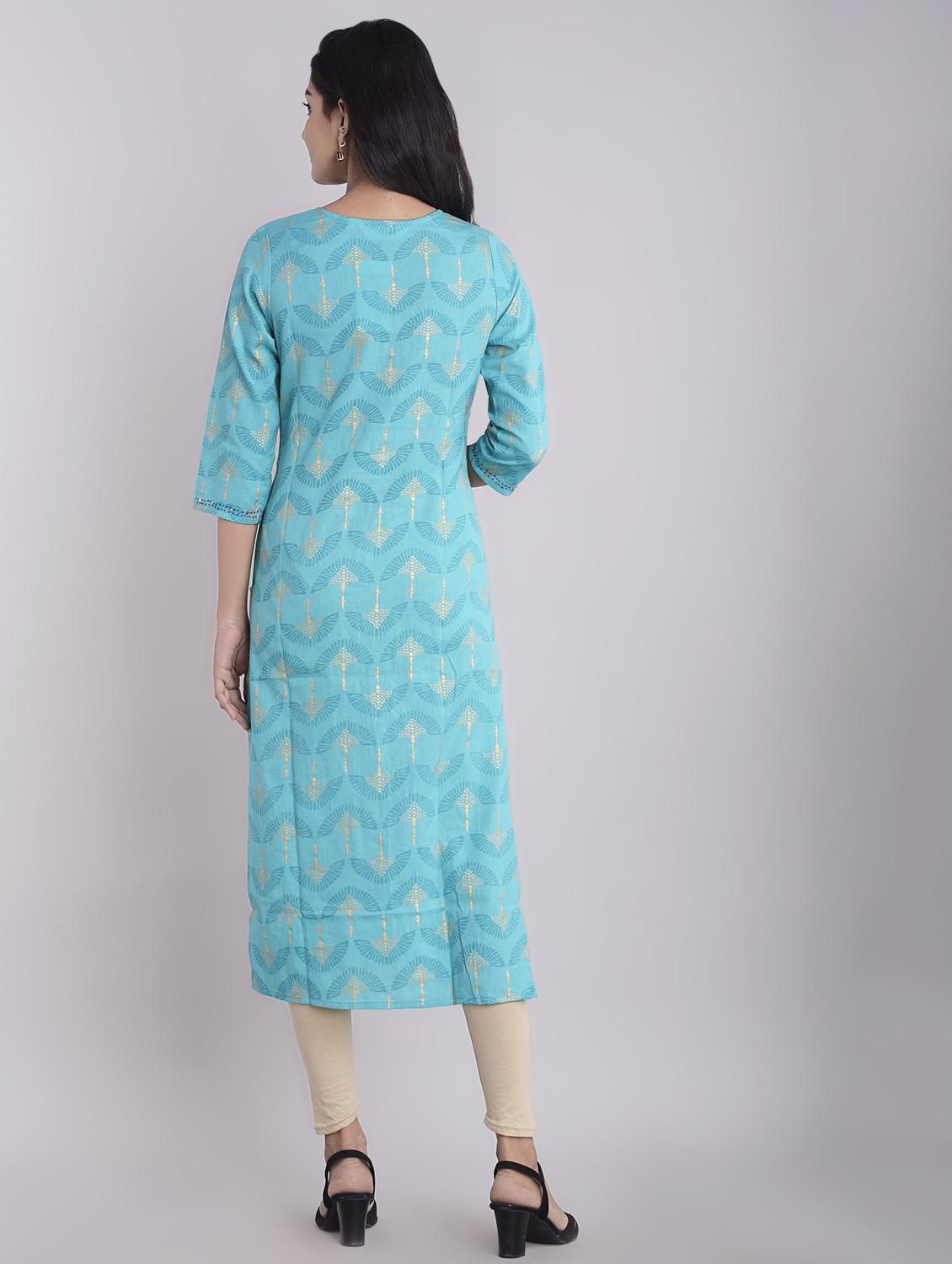 gold print straight kurta - 16952150 - Zoom Image - 3
