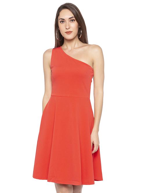 single shoulder solid skater dress - 16954123 - Standard Image - 1