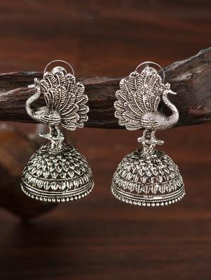 silver brass jhumka earring - 16955322 - Standard Image - 3