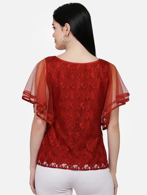 flutter sleeves laced top - 16958173 - Standard Image - 3