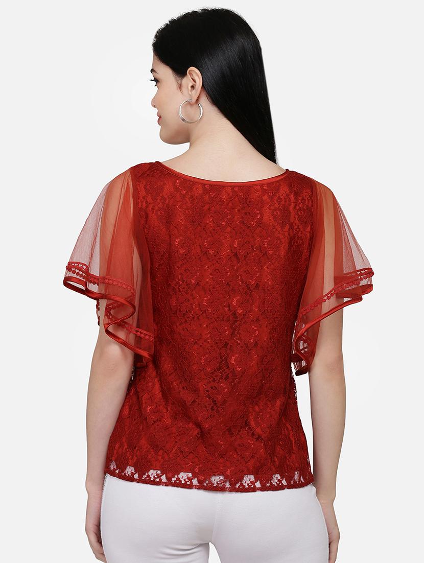 flutter sleeves laced top - 16958173 - Zoom Image - 3