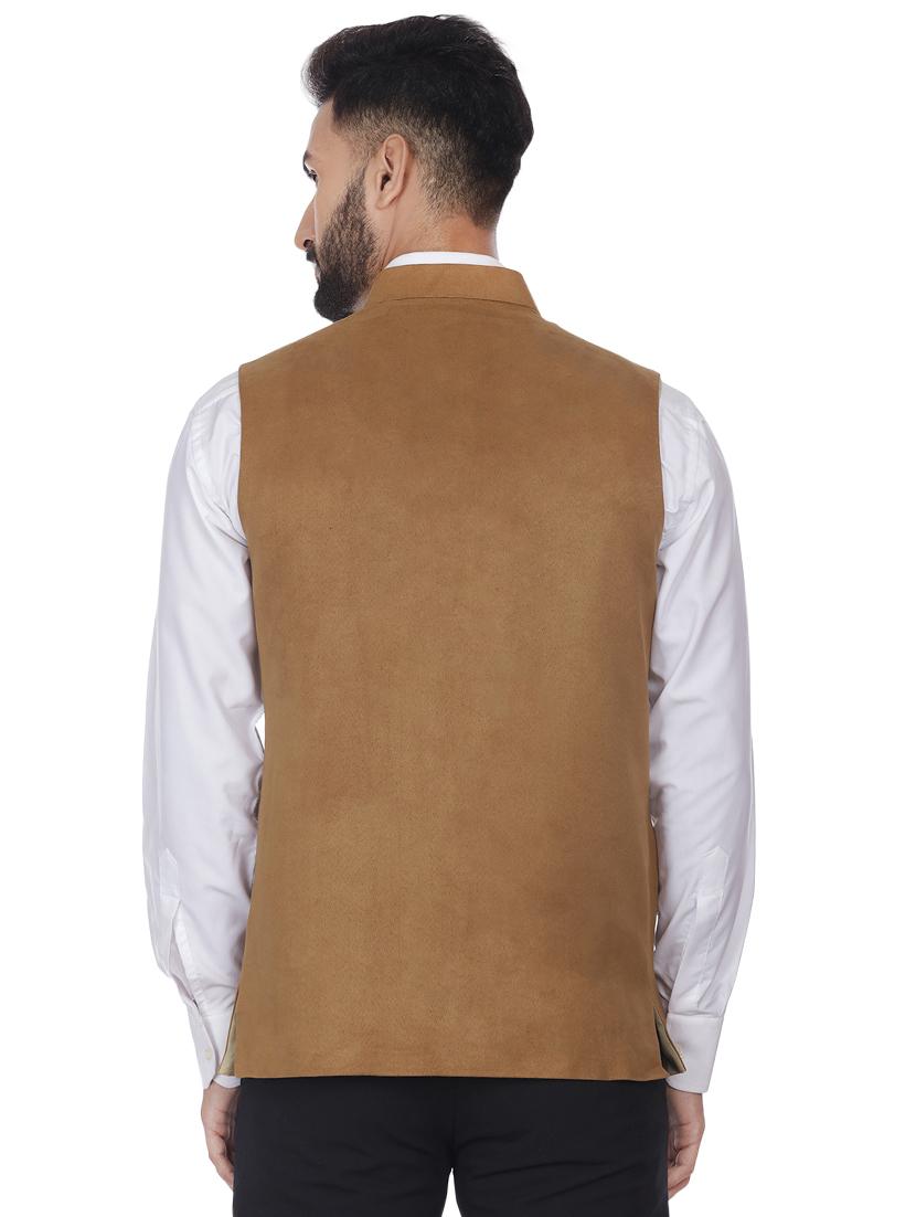 brown solid velvet nehru jacket - 16973788 - Zoom Image - 3