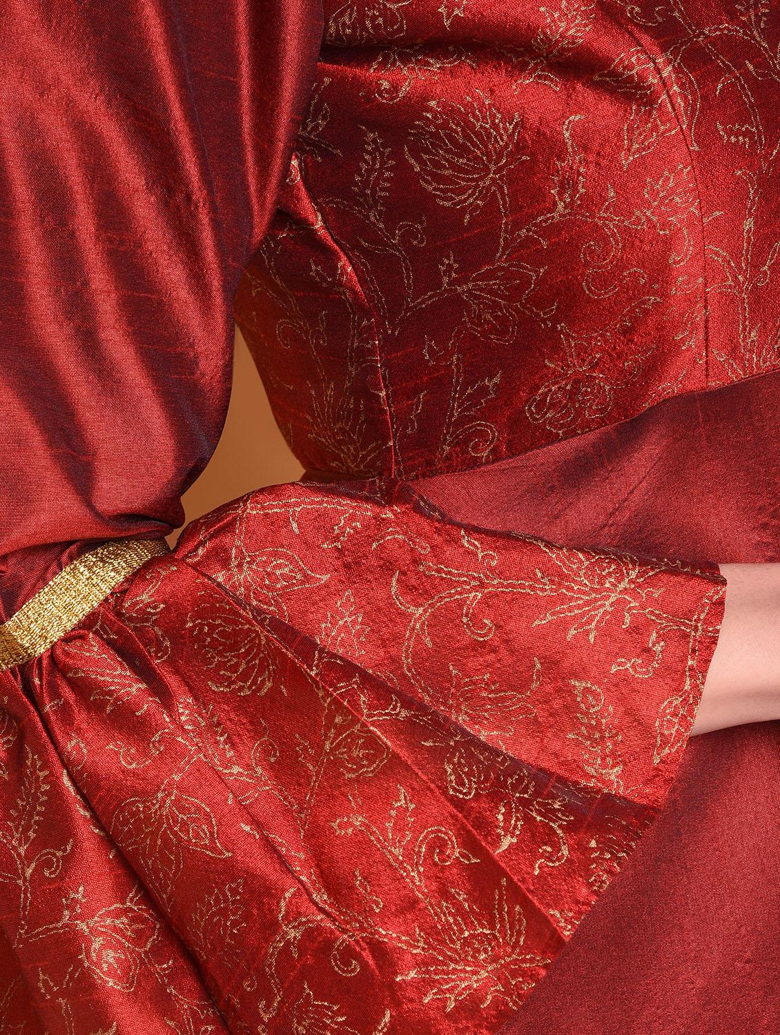 red chanderi kurta palazzo set - 16974613 - Zoom Image - 6