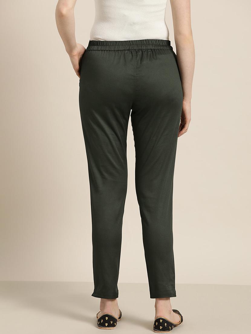 green cotton flat front trousers - 16974932 - Zoom Image - 3