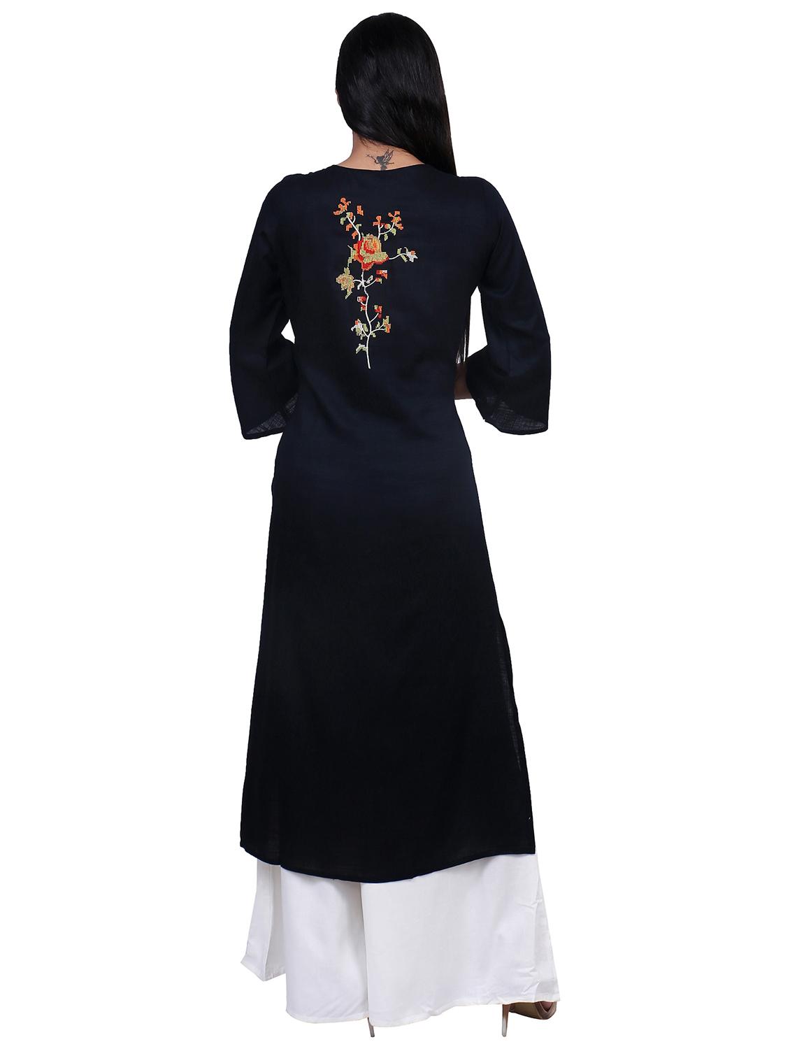 bell sleeves solid straight kurta - 16976358 - Zoom Image - 3