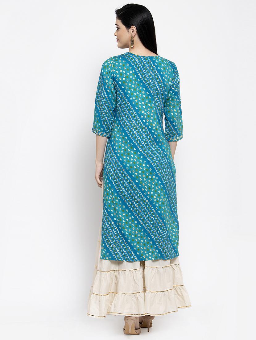 turquoise straight kurta - 16977204 - Zoom Image - 3