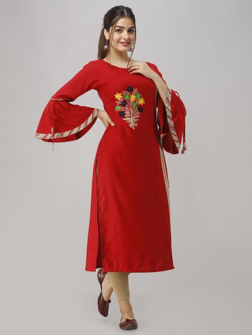 bell sleeves embroidered straight kurta - 16978427 - Very Small Image - 1