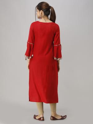 bell sleeves embroidered straight kurta - 16978427 - Standard Image - 3