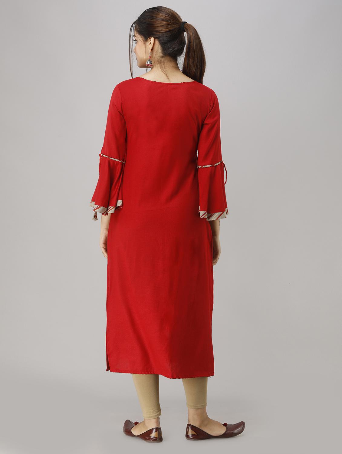 bell sleeves embroidered straight kurta - 16978427 - Zoom Image - 3