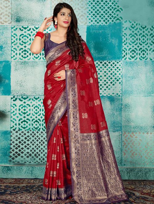 ethnic motif banarasi saree with blouse - 16980406 - Very Small Image - 1
