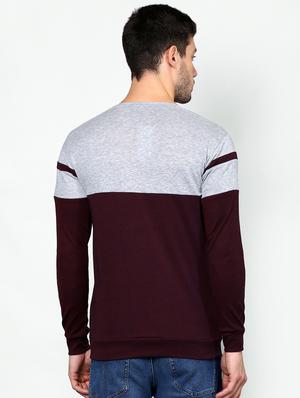 maroon color block cut & sew t-shirt - 16981750 - Standard Image - 3