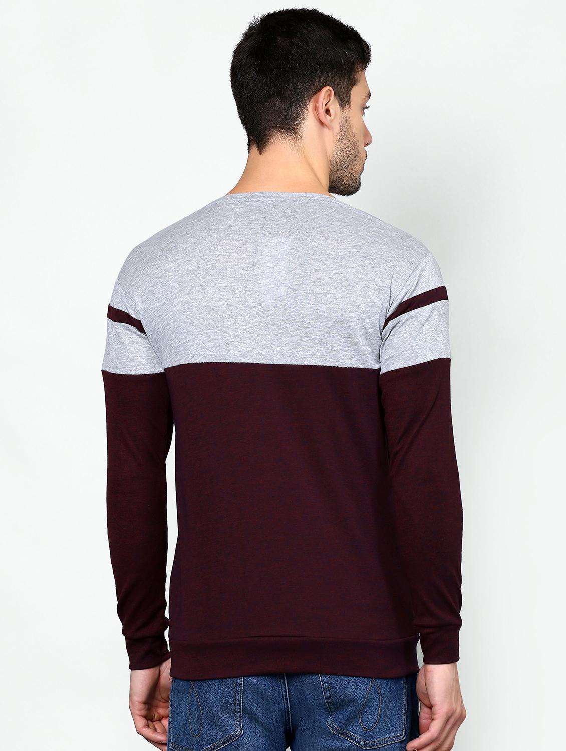 maroon color block cut & sew t-shirt - 16981750 - Zoom Image - 3