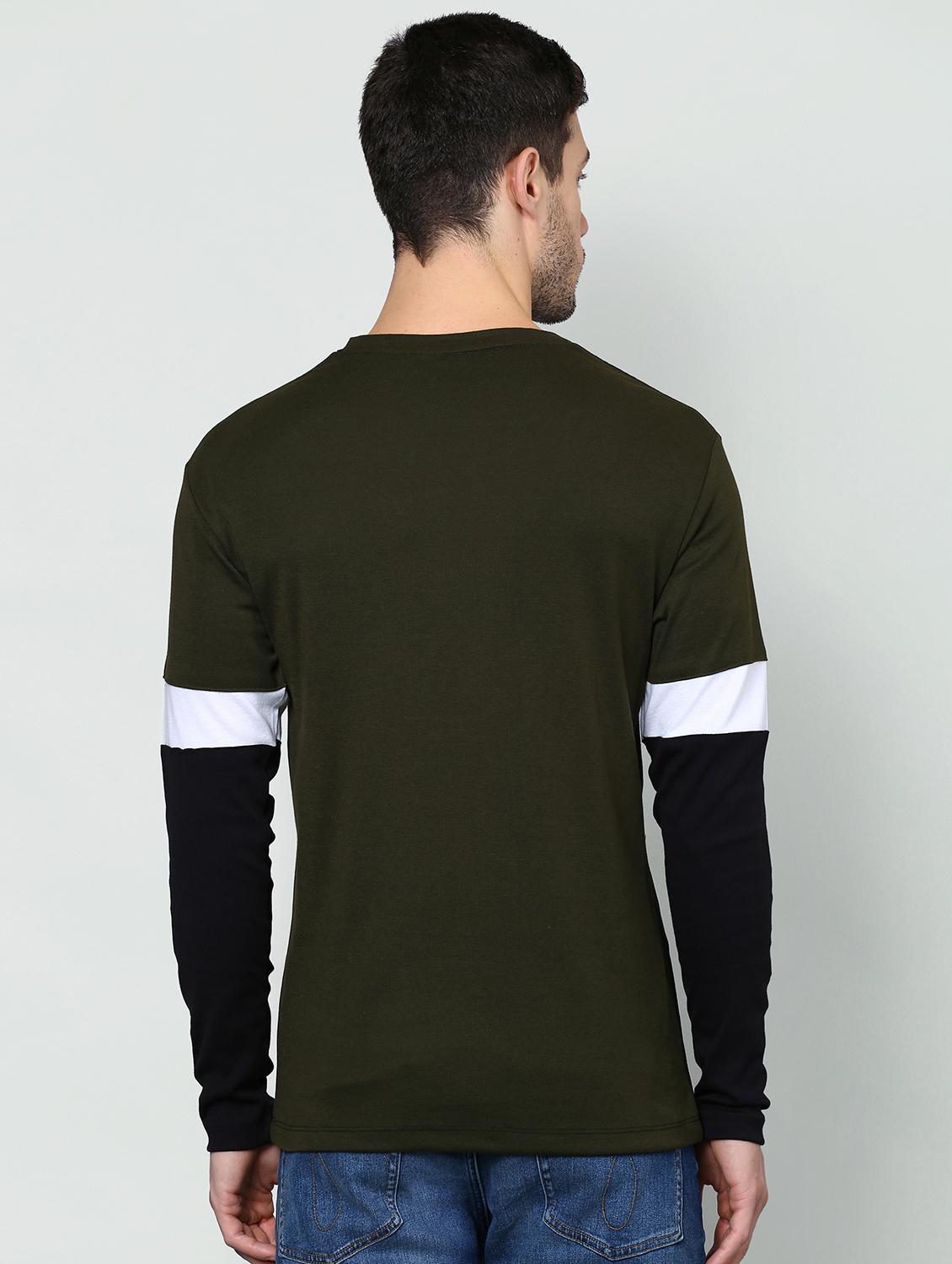 olive green color block cut & sew t-shirt - 16981761 - Zoom Image - 3