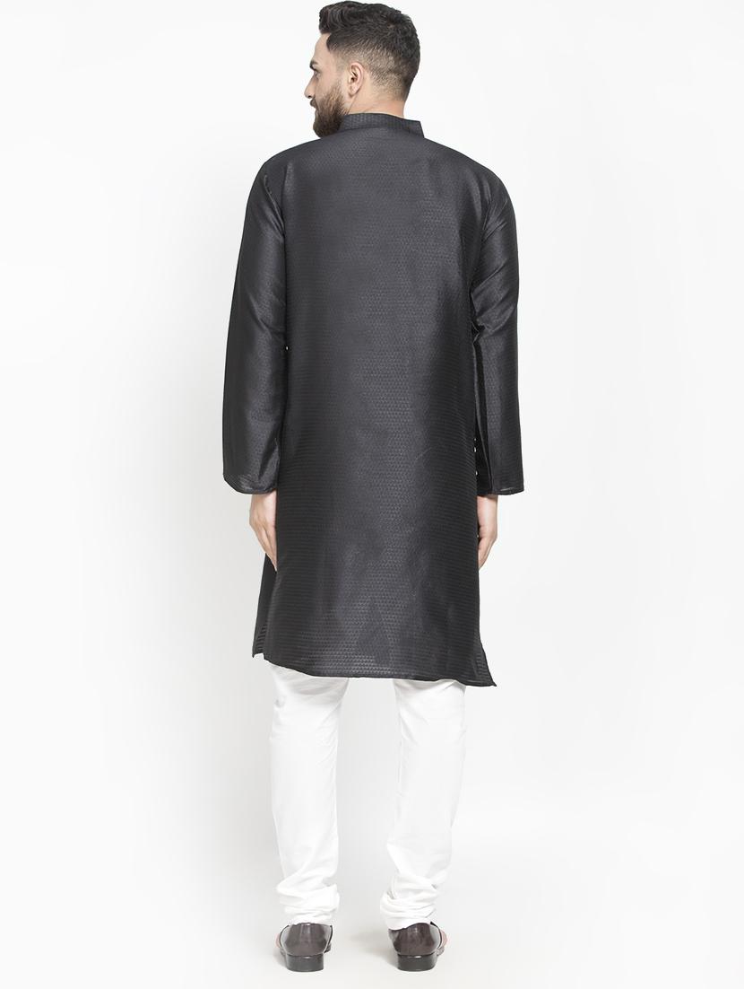 black silk blend kurta pyjama set - 16981922 - Zoom Image - 3