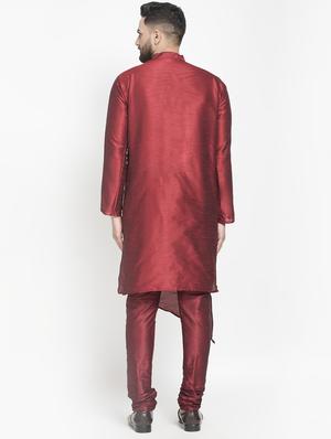 maroon silk blend kurta pyjama set - 16981930 - Standard Image - 3
