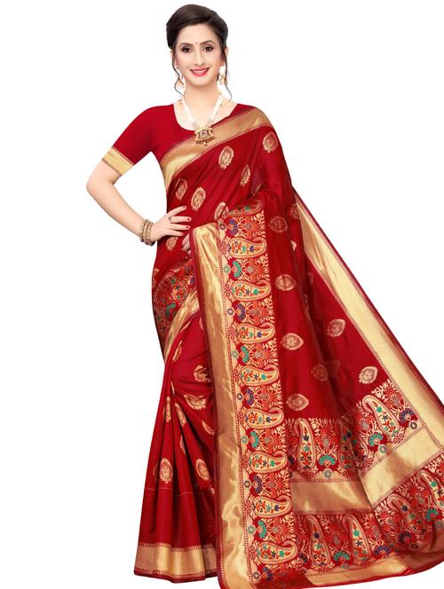 ethnic motif printed saree with blouse - 16982860 - Very Small Image - 1