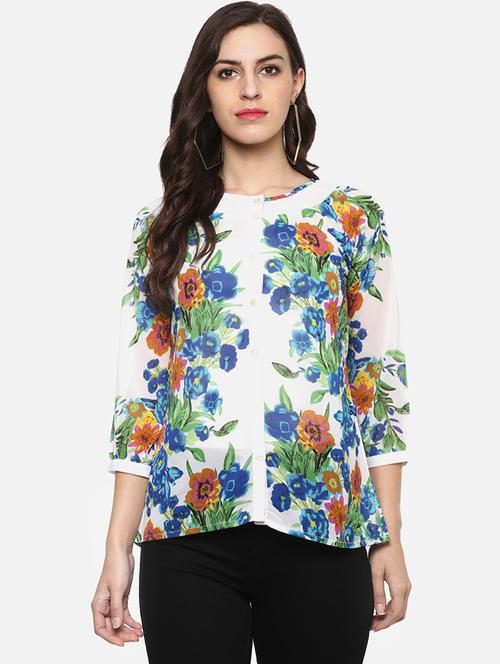 button up raglan sleeves floral top - 16983779 - Standard Image - 1