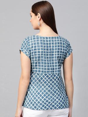 round neck checkered top - 16983788 - Standard Image - 3