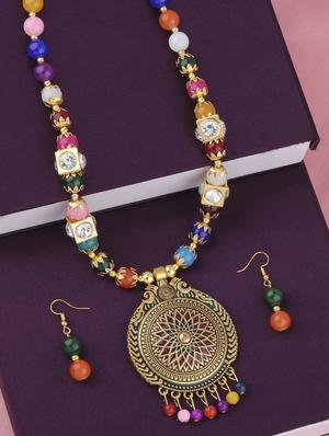 multi colored metal long necklace - 16983962 - Standard Image - 3