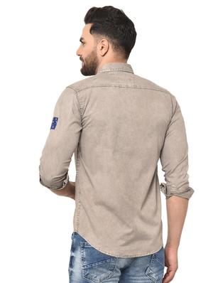 brown faded denim casual shirt - 16985273 - Standard Image - 3