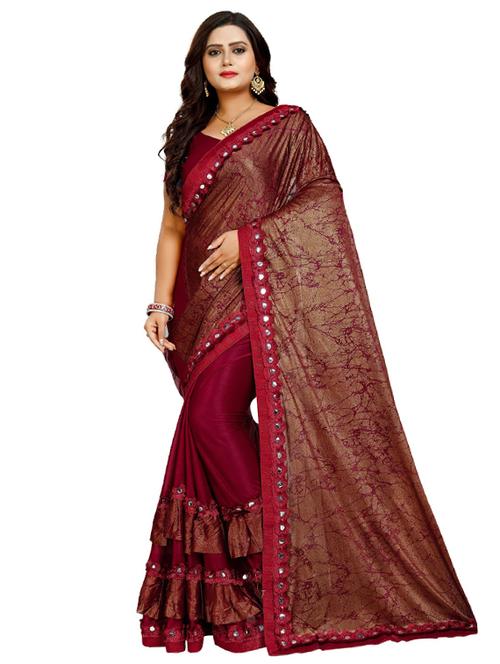 printed half & half ruffled saree with blouse - 16985983 - Standard Image - 1