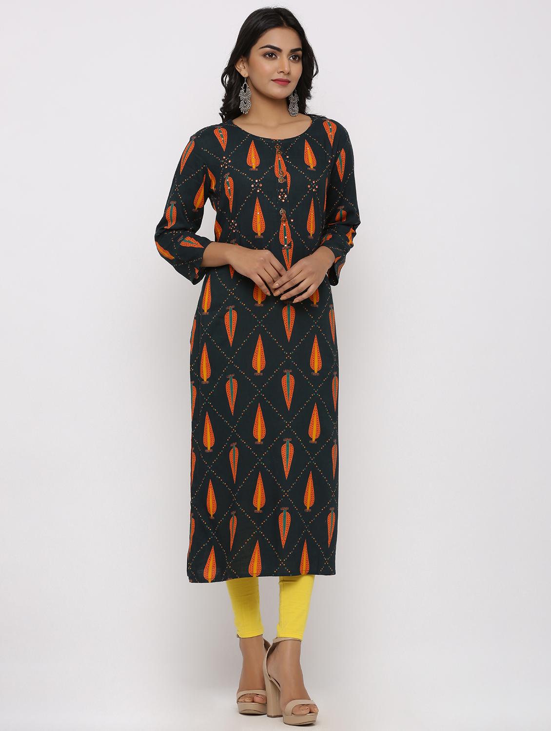 block print straight kurta - 16987202 - Zoom Image - 3
