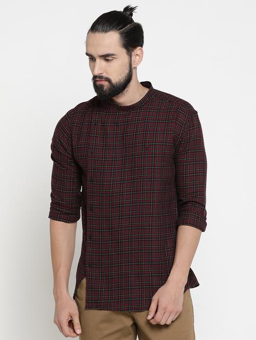 red checkered asymmetric casual shirt - 16987964 - Very Small Image - 1